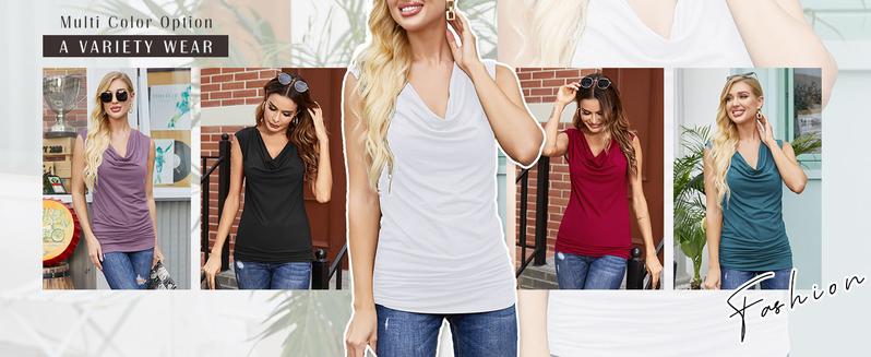 Womens Ruched Cowl Neck Tank Tops Sleeveless Stretch Blouse with Side Shirring Sexy Basic Olive Green Slim Fit Casual Elegant Garment