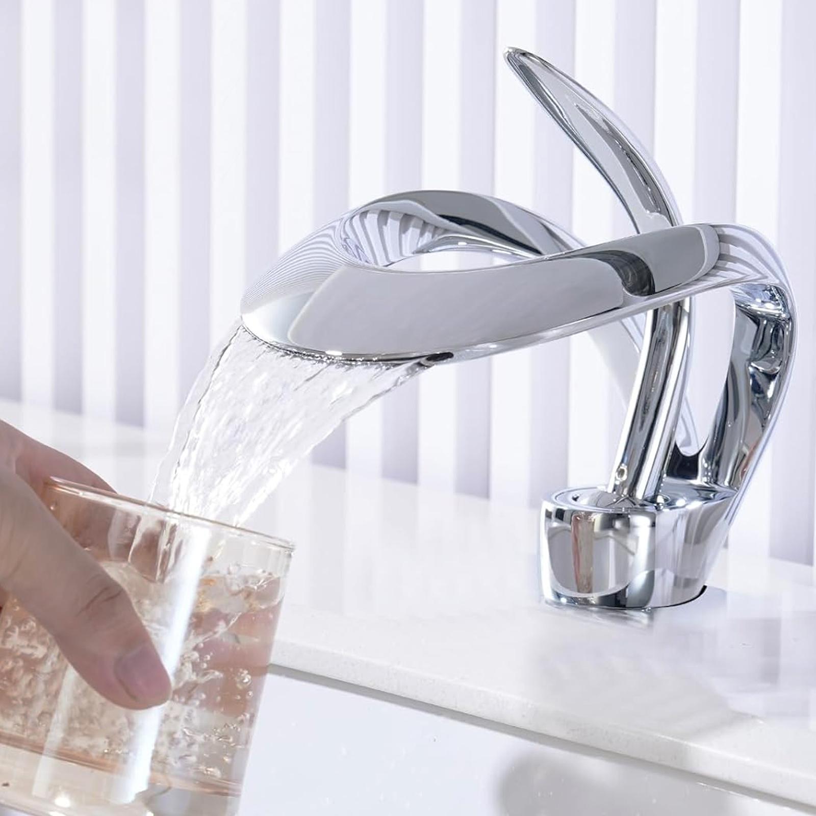 Senlesen Modern Bathroom Faucet Chrome Waterfall Bathroom Sink Faucet Single Hole Single Handle Bathroom Vanity Mixer Taps