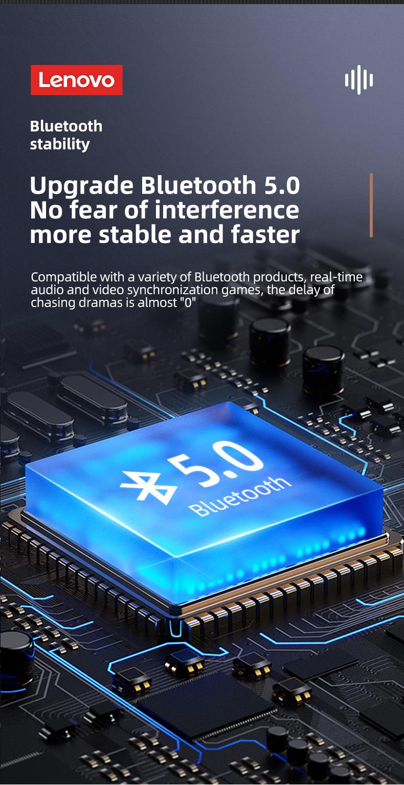 Lenovo LP1S In-Ear Wireless Bluetooth 5.0 Headphones with Stable & Fast Connection, Hi-Fi Sound Quality, Lightweight Sport Design, IPX4 Waterproof Audio Headsets for Music & Phone Calls