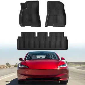Canvcle TPE All-Weather Floor Mats, Custom-Fit Safe Floor Liners for 2019-2024 Tesla Model 3, Waterproof, Anti-Slip, Durable 1st & 2nd Row Black Set