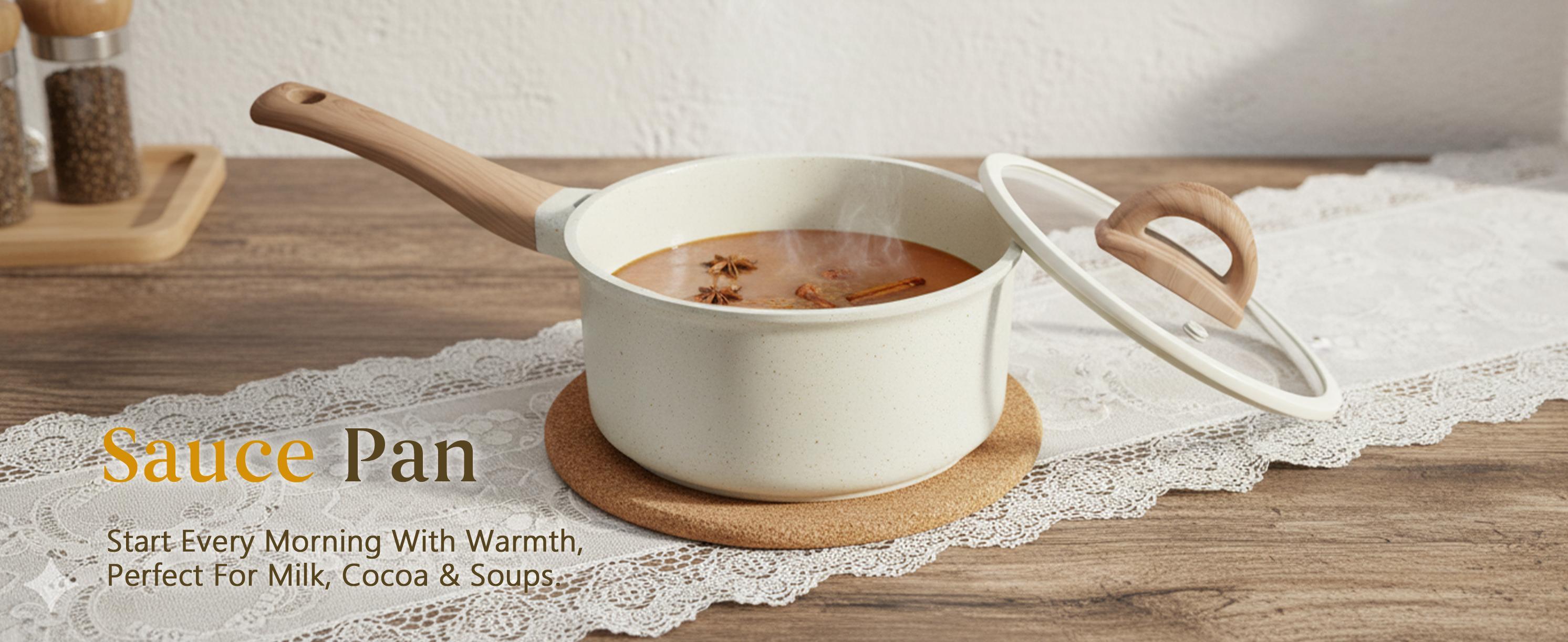 USELUCK Cookware Set 8-Pans 22-Piece Ceramic Cookware Set Non-Stick Kitchen Pots with Lids Creamy White Granite Finish Induction Cooktop Compatible Includes Glass Lids Crepe Pan PFOA/PFOS-Free Gift Boxed Kitchen Set