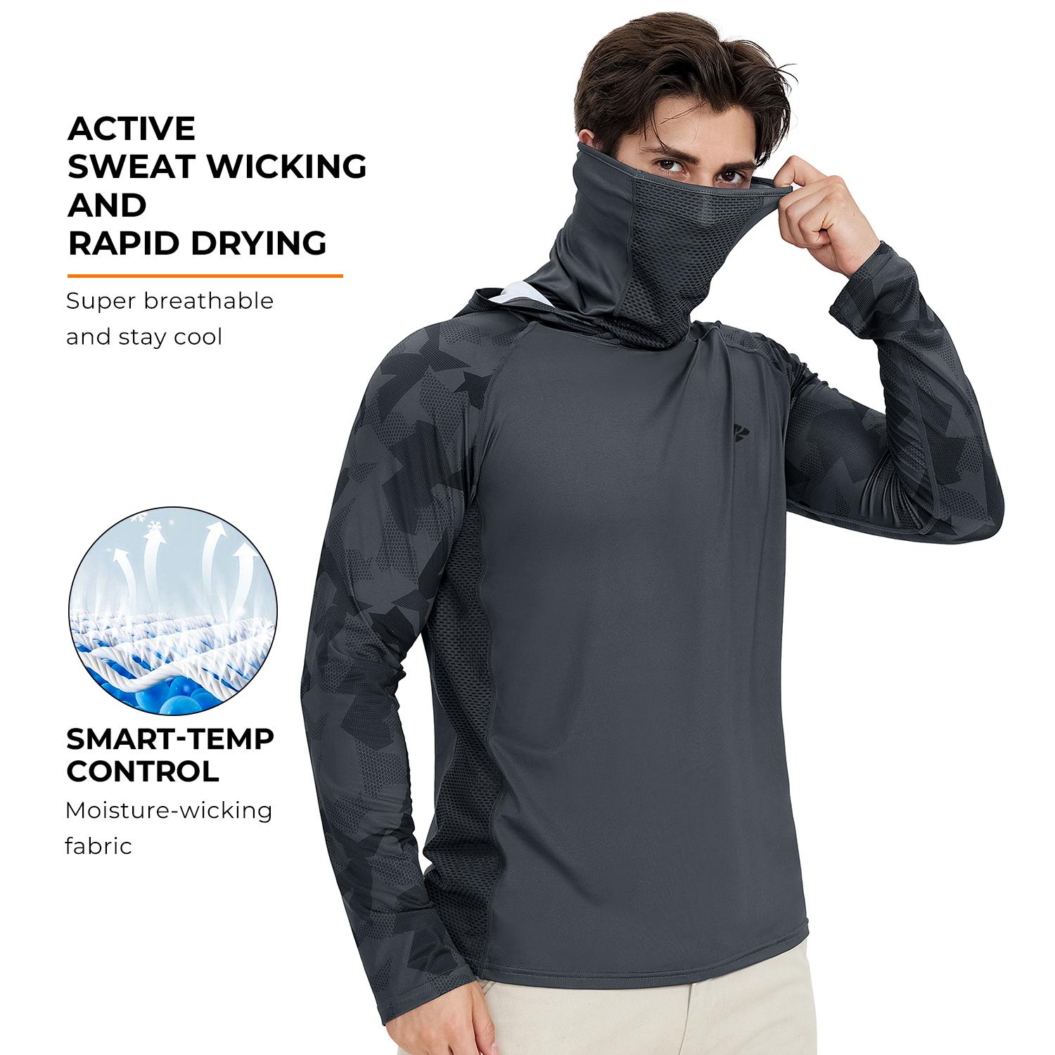 RODEEL 915 Sun Hoodie Shirts w/ Mask Neck Gaiter Men UPF 50+ UV Protection Long Sleeve Lightweight Quick Dry Moisture Wicking Breathable Cooling Activewear for Outdoor Sport Gym Fishing Hiking Roofing Landscaping Construction, Holiday Gift RODEEL 915 Sun Hoodie Shirts w/ Mask Neck Gaiter Men UPF 50+ UV Protection Long Sleeve Lightweight Quick Dry Moisture Wicking Breathable Cooling Activewear for Outdoor Sport Gym Fishing Hiking Roofing Landscaping Construction, Holiday Gift