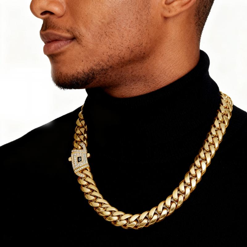 Upgraded 14K Gold-Plated Cuban Chain Set – Premium Necklace & Bracelet Duo with White Stone Detail | Elevated Modern Gift