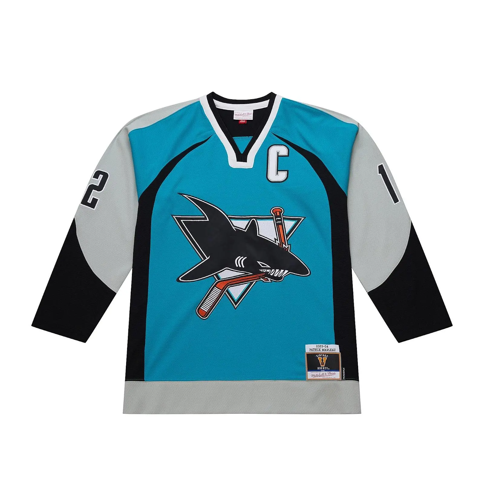 Mitchell & Ness Men's Patrick Marleau Teal San Jose Sharks 2003-04 Power Play Hockey Jersey - Male Cotton Graphic Tees with Graphic Print for Casual Wear