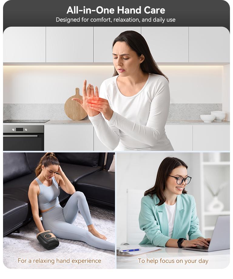 [Plus Model] CINCOM Upgraded Hand Massager (BLACK), Cordless Hand Massager with Heat for Gifts