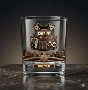 Personalized Sheriff Whiskey Glass – Custom Name Old Fashioned Glass – 11 oz UV Printed Law Enforcement Gift