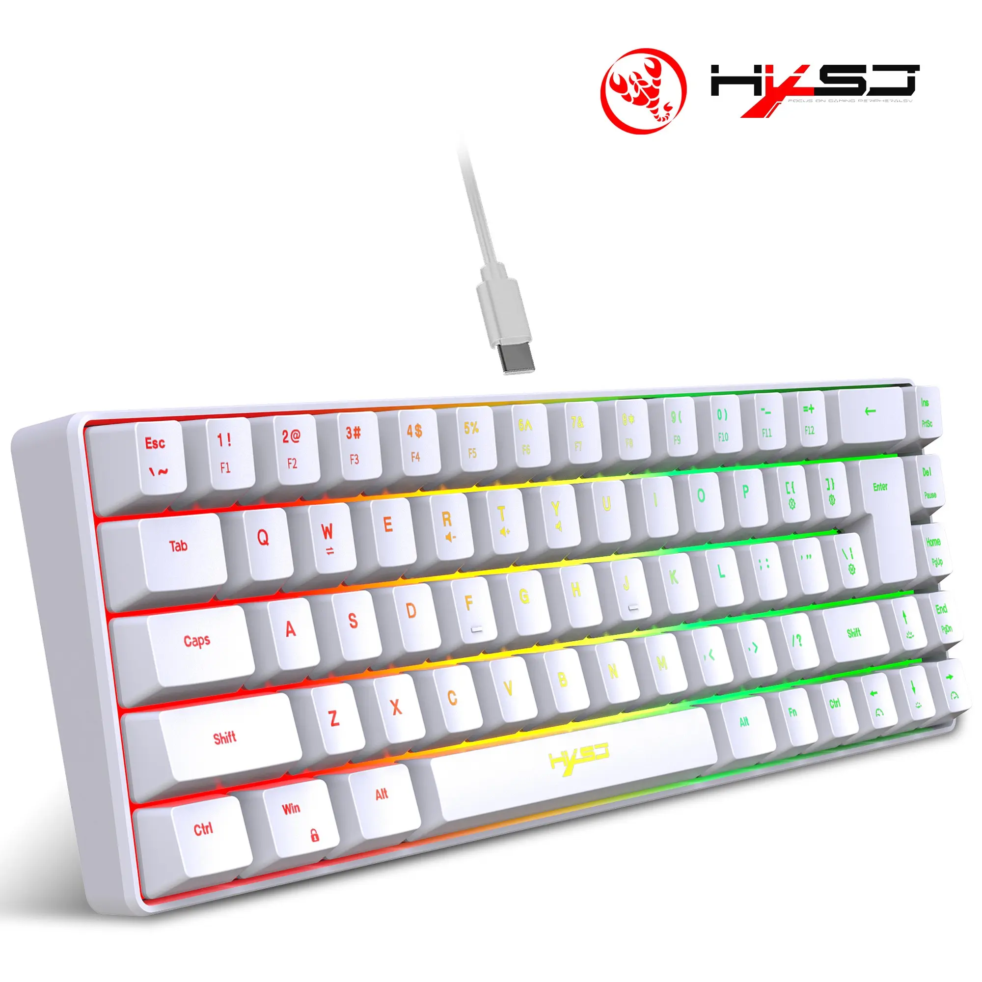 V200 Thin Wired Gaming Keyboard, Durable 68 Keys RGB Backlit Keyboard, USB-C Interface Cable, Independent RGB Backlight, Suitable for Home Gaming & Office Use