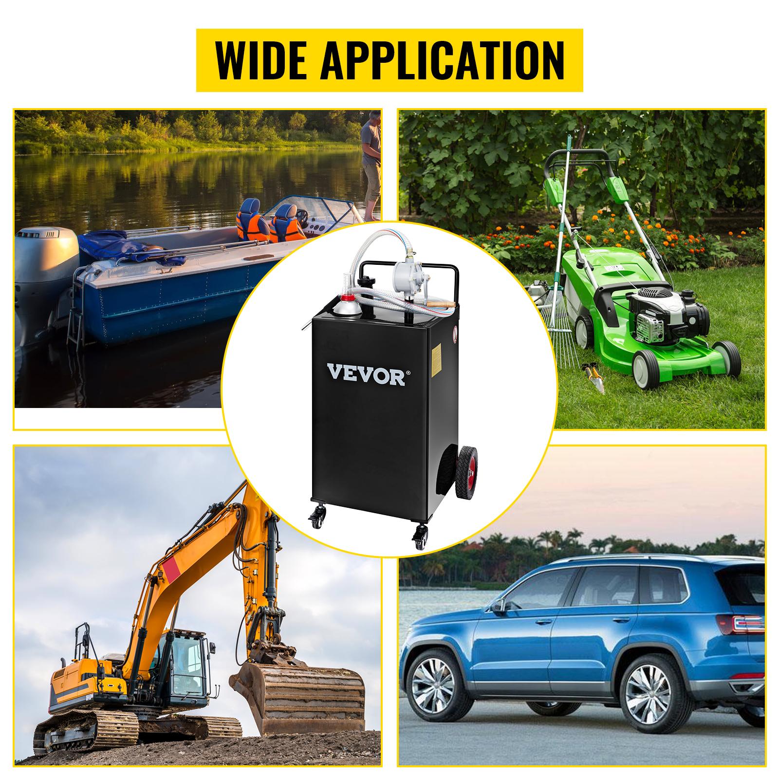 【Spotlight Day】VEVOR 30 Gallon Fuel Caddy, Gas Storage Tank & 4 Wheels, with Manuel Transfer Pump, Gasoline Diesel Fuel Container for Cars, Lawn Mowers, ATVs, Boats, More, Black Bottles Hand，w/Wheels