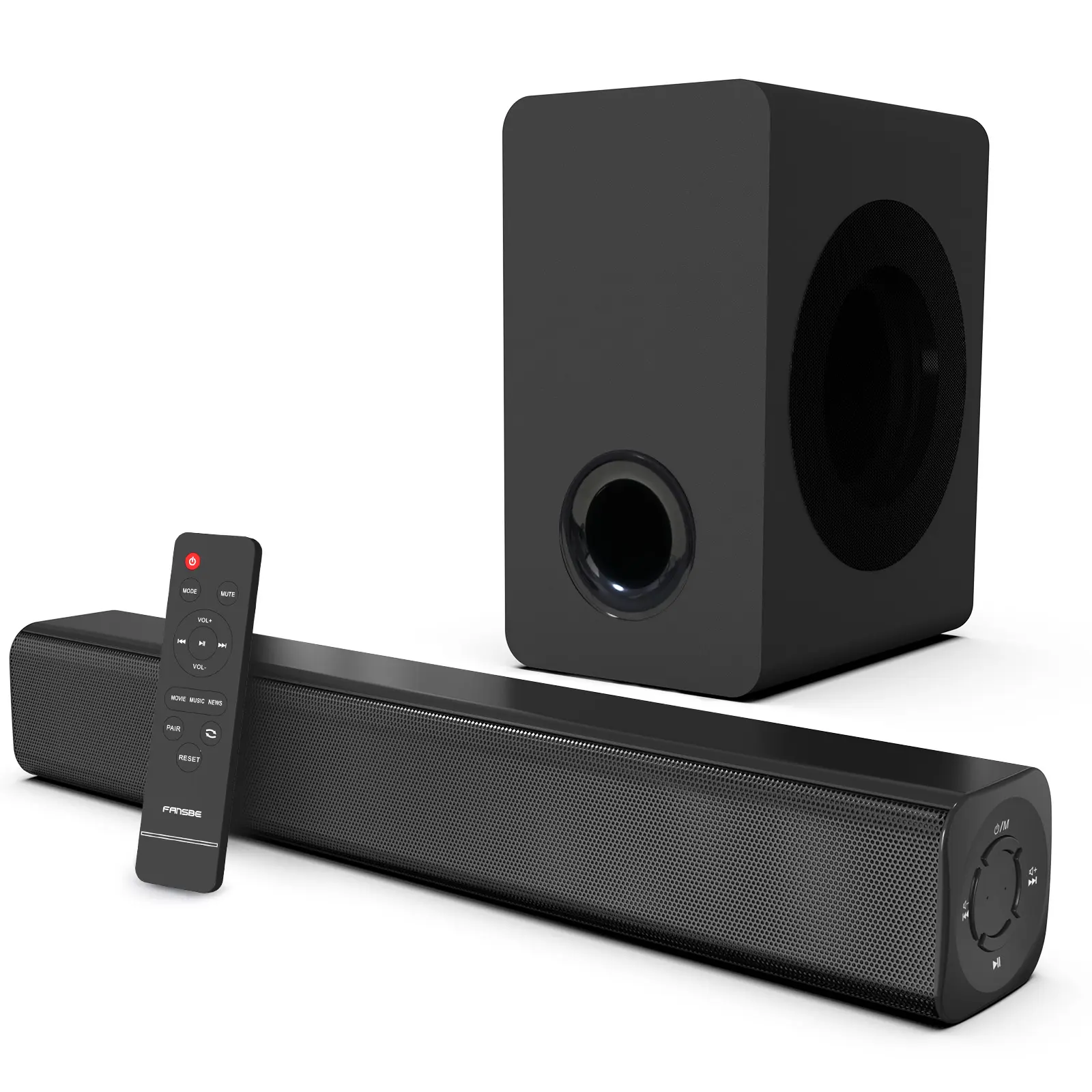 Fansbe soundbar 2.1 Home audio bluetooth soundbar with Subwoofer with Optical/AUX/HDMI-ARC connectivity for PC gaming during Thanksgiving, including remote control summervibe