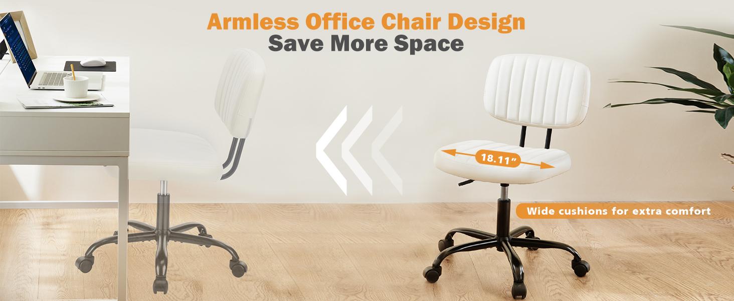 Furnest Compact Office Chair Height Adjustable Rolling Swivel Desk Chair with PU Leather, Armless Task Chair for Small Spaces, Home, Bedroom