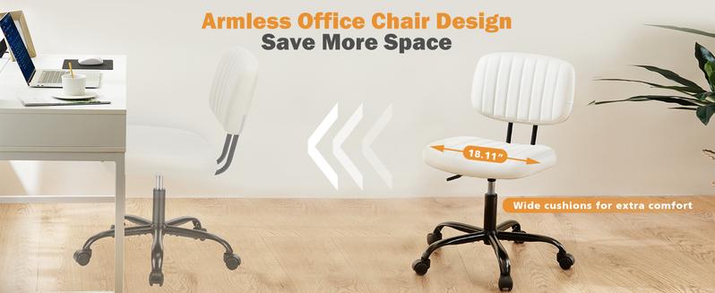 Furnest Compact Office Chair Height Adjustable Rolling Swivel Desk Chair with PU Leather, Armless Task Chair for Small Spaces, Home, Bedroom