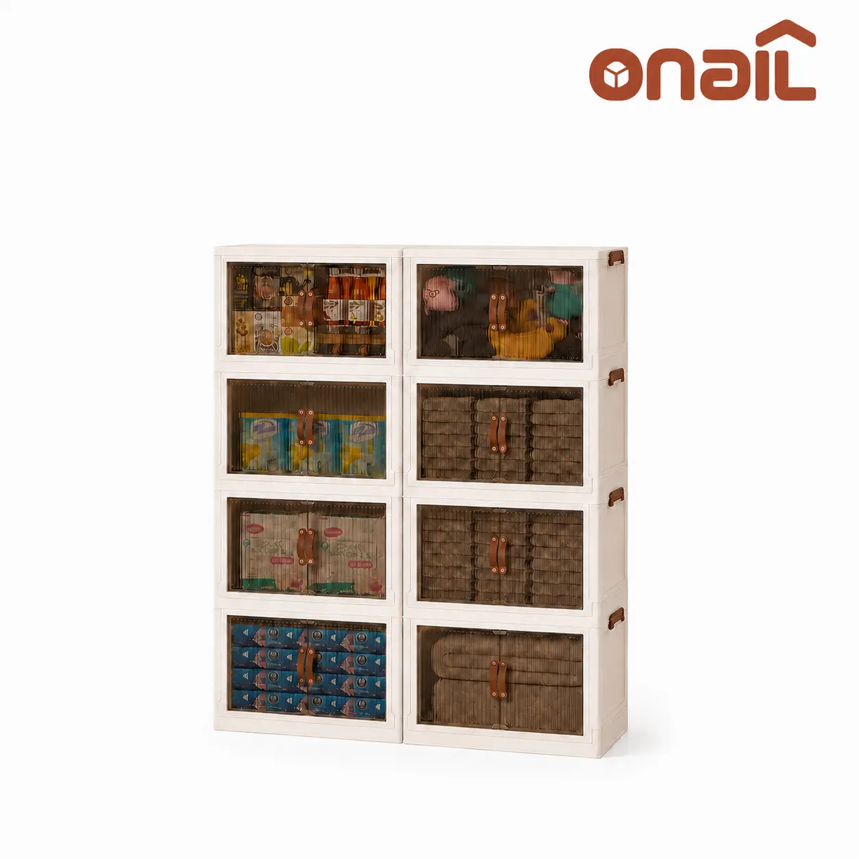 ONAIL Foldable Storage Box with Lid Stackable Household Organiser in Cream White for Kitchen Bedroom Bathroom & Warehouse Large Capacity L XL XXL Sizes, Plastic Storage Bins, Kitchen Organizers, Collapsible Storage Organizer