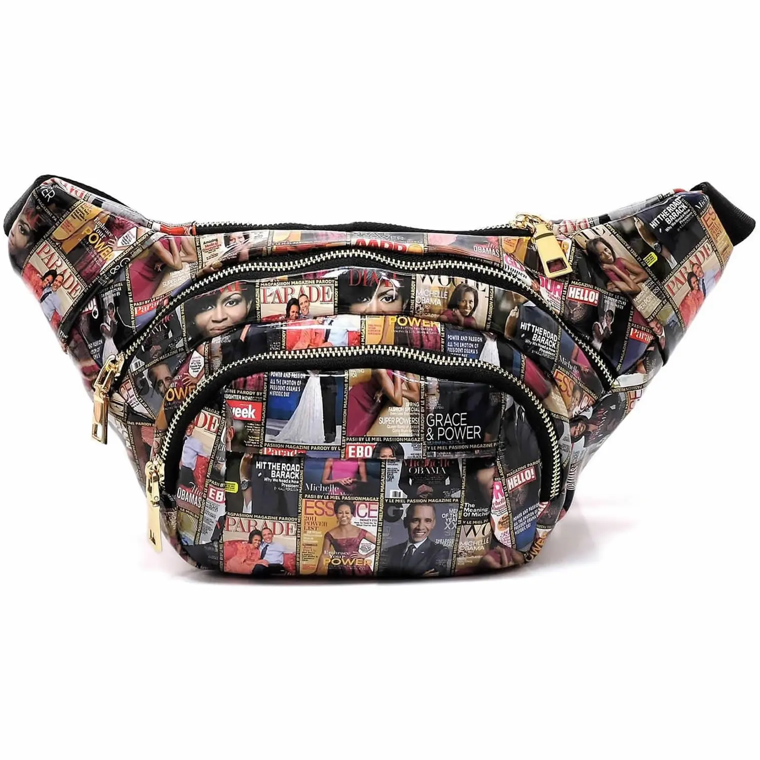 Glossy Magazine Cover Collage Michelle Obama and Barack Obama Fanny Pack Belt Bag Waist Pack Obama Purse