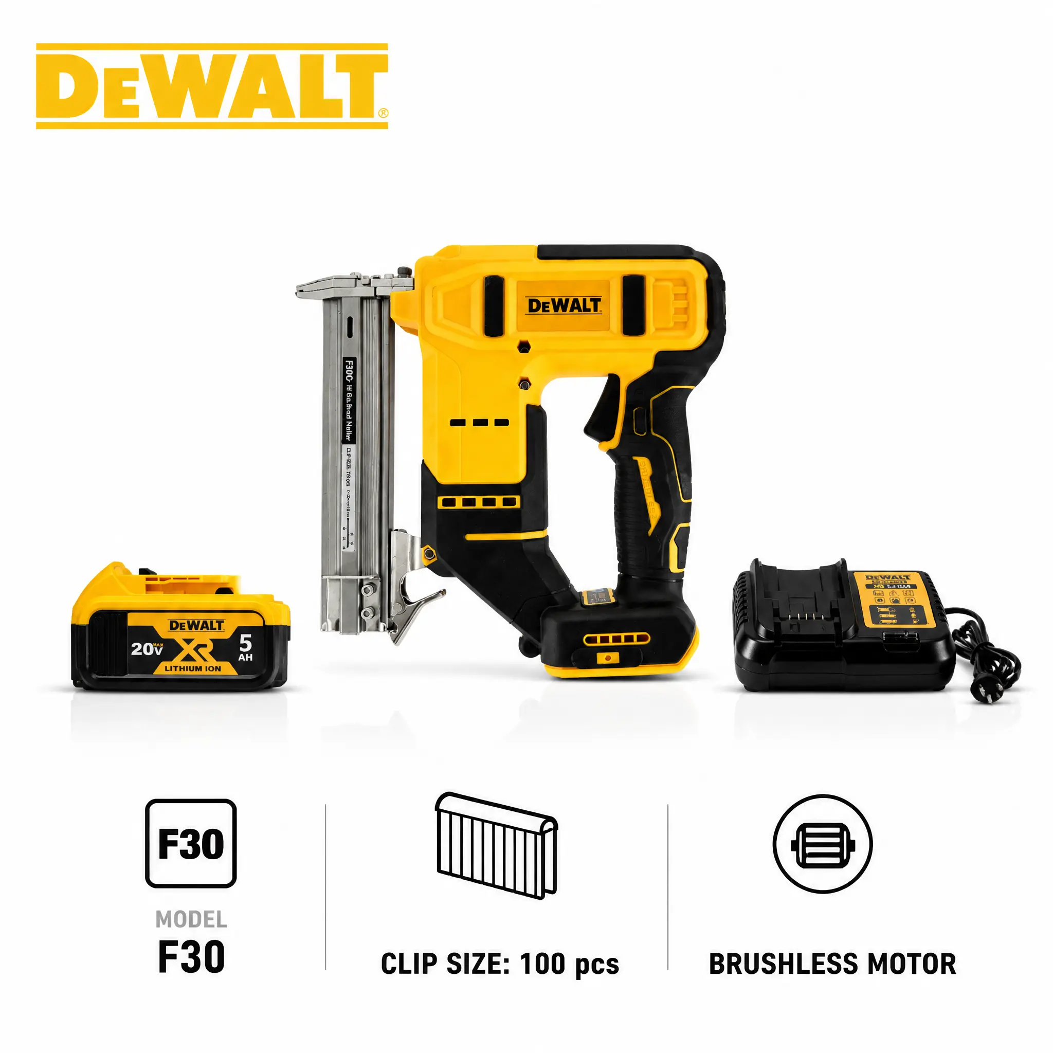 DeWalt 20V MAX Cordless 2 in 1 Brad Nailer Stapler Tool for Woodworking Trim Cabinet Furniture DIY Crafts Featuring Brushless Motor Dual Sequential Bump Firing Modes 18GA Fasteners Depth Control