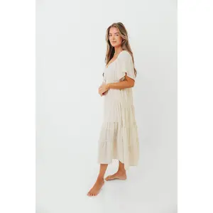 Rumi Woven Sweetheart Maxi Dress in Natural - Bump Friendly - Detachable Liner