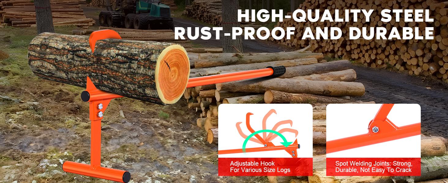 50.9" Timberjack Log Lifter, Adjustable Log Roller Cant Hook, Ups to 15.5" in Dia Log Roller Tool, Heavy Duty Steel Log Jack, Logging Tools for Rolling and Raising Up Logs