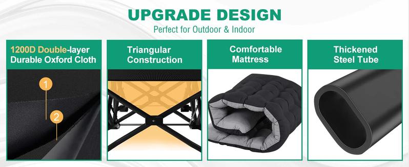 Lilypelle Folding Camping Cot w/3.3 Inch 2 Sided Mattress, Up to 880 Lbs Heavy Duty Sleeping Cots with Carry Bag, Folding Guest Bed, 1200 D Layer Oxford Portable Travel Camp Cots