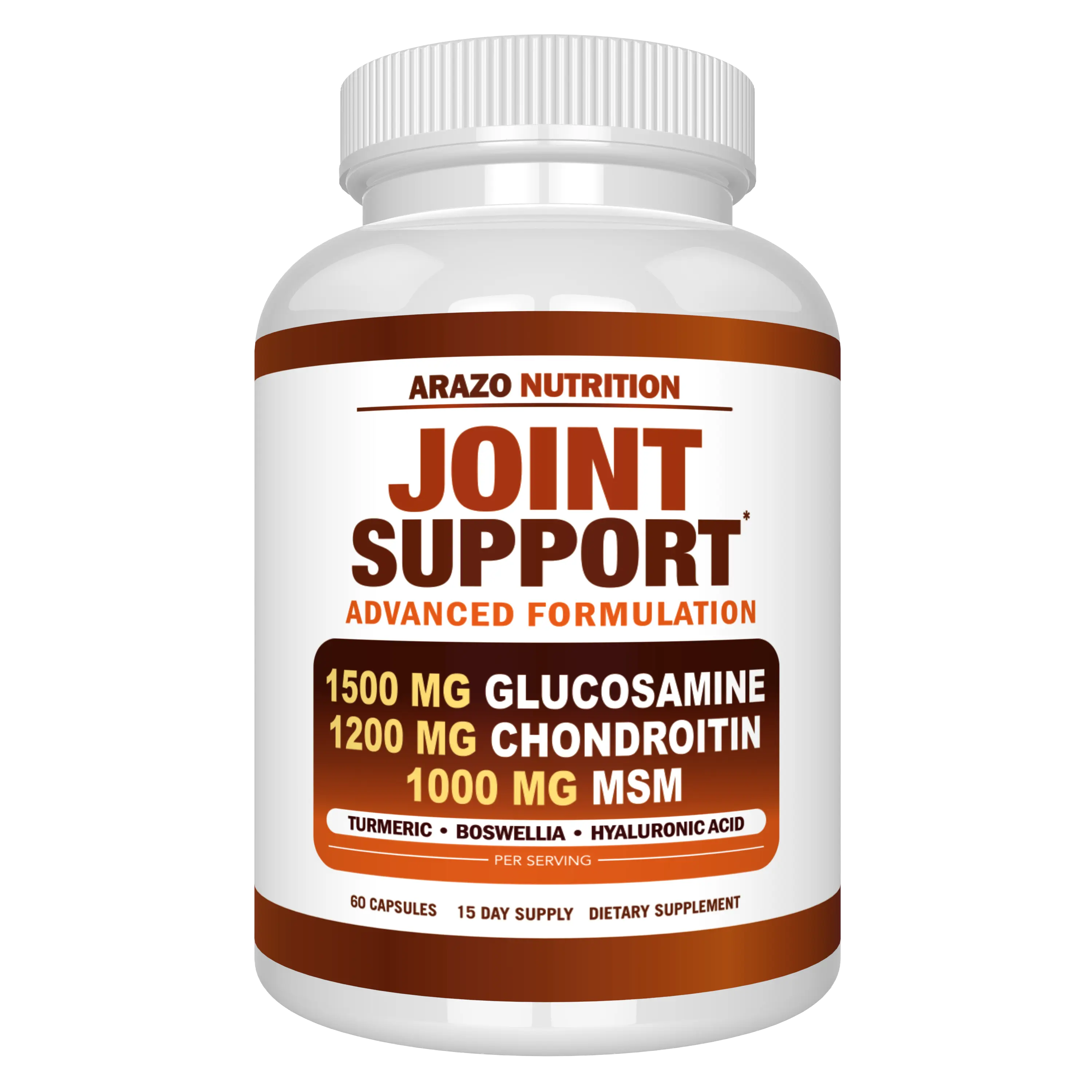 Arazo Nutrition Glucosamine Chondroitin Turmeric Msm Boswellia - Joint Support Supplement for Relief 60 Tablets for Bones, Back, Knees, Hands (180 Tablets)