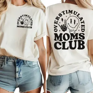 Overstimulated Moms Club Shirt, Funny Mom Life Graphic Tee, Tired Mama Retro Shirt, Relatable Motherhood Quote Tee, Trendy Minimalist Mom Gift, Cute Everyday Casual Top For Women, Unisex Sweater Pullover Tee