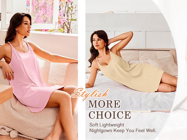 ZEAGOO DealsForYouDays Womens Nightgowns for Women Cotton Sleepwear Adjustable Spaghetti Strap Sleepshirt Racerback Sleep Dress with Pockets S-3XL