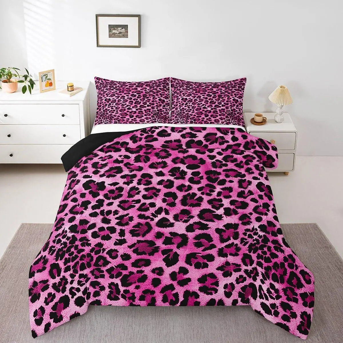Leopard Comforter Set Cheetah Comforter Hot Pink Animal Print Bedding Set Breathable Safari Duvet Set Room Decor Zebra Quilt Set