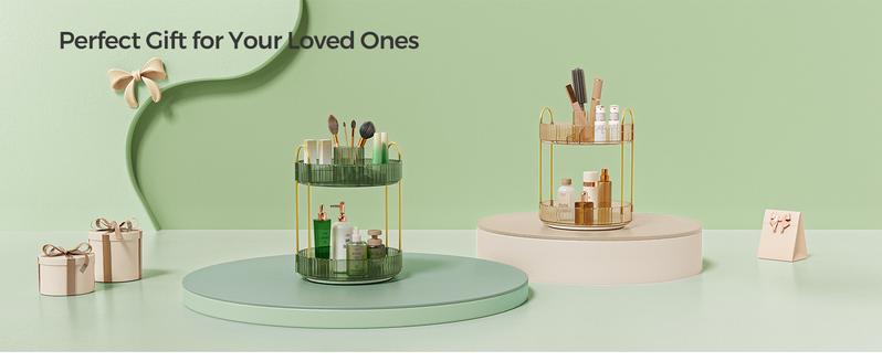 SONGMICS HOME Makeup Organizer, 3-Tier Round Rotating Skincare Organizer Countertop, Customizable, Toiletries Vanity Organizer, Lazy Susan, Gift