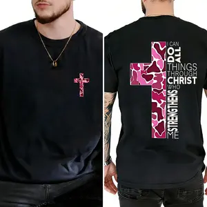 Faith Based Pink Camo Cross Tee I Can Do All Things Through Christ Graphic Hoodie Made In USA For Women For Men [CoreVarsity.us 180G/230G 100% cotton short-sleeve/hoodie, soft and comfortable]