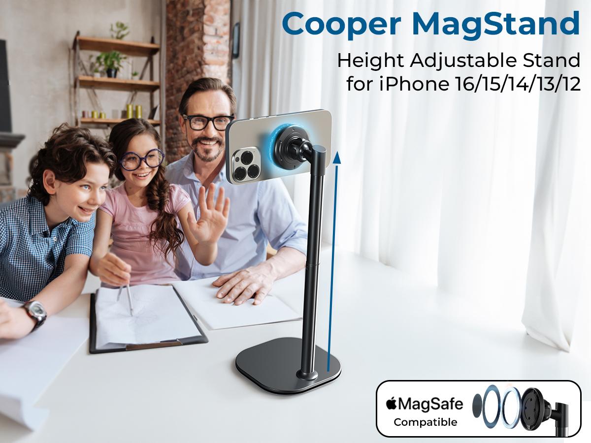 Cooper MagStand - MagSafe Height Adjustable iPhone Holder for Desk, MagSafe Cellphone Mount for iPhone 17/16/15/14/13/12, Strong Magnetic Cell Phone Stand