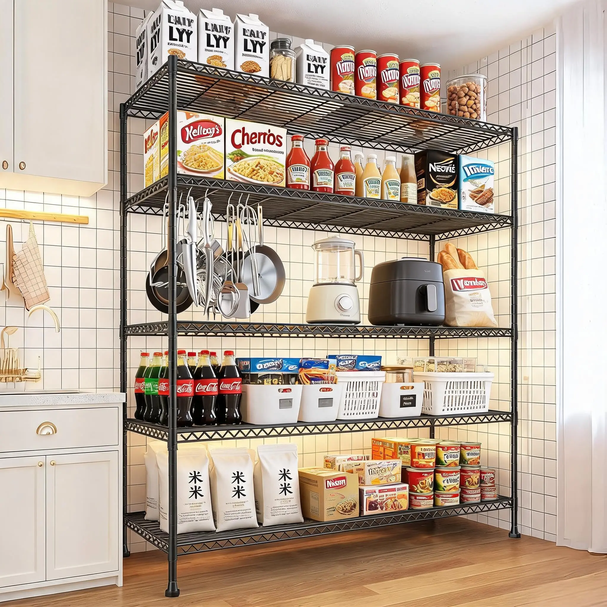 Garvee Heavy Duty 5-Tier Metal Storage Rack – Adjustable Wire Shelving – Rust-Resistant, 1000 lbs Capacity – Freestanding Organizer for Garage, Basement, Kitchen, Warehouse – Size: 120×45×180cm, Shelving Unit, Metal Shelves, Rack Organization