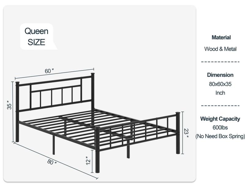 Walsunny Platform Minimalist Bed Frame with Classic Design Headboard and Footboard, Strong Metal Slat Support & Underbed Storage Space, Black Queen Size