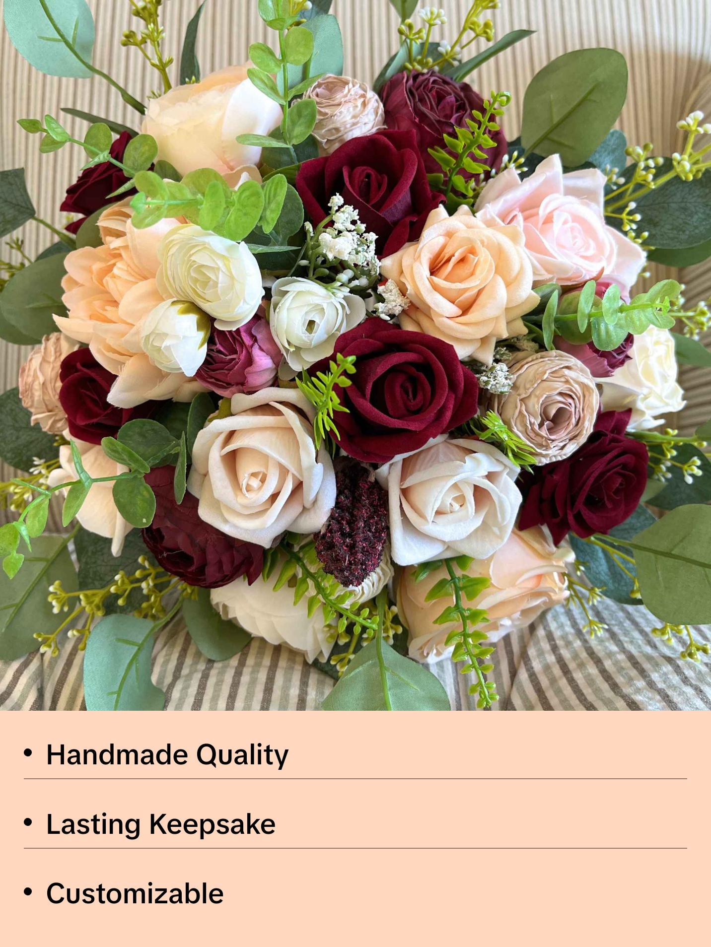 Wedding Bouquet Burgundy Bridal Bouquet Artificial Flower Bouquet Bridesmaid Bouquet