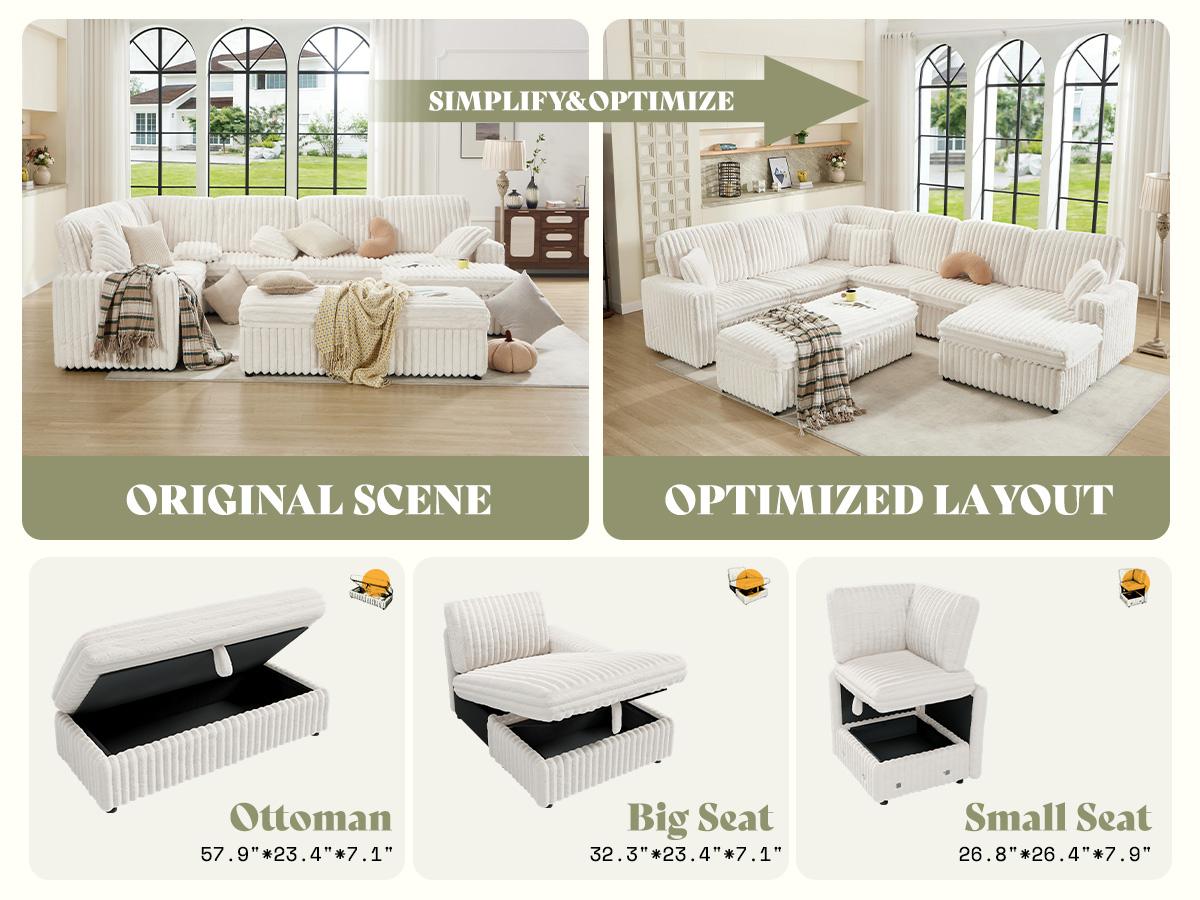 [Ships in 3 Boxes] AMERLIFE 129 Inch Sectional Couches for Living Room, Sectional Couch with Storage & Ottoman, Modular Sectional Sofa Converts to Sleeper, Cloud Couch Sectional for Large Space