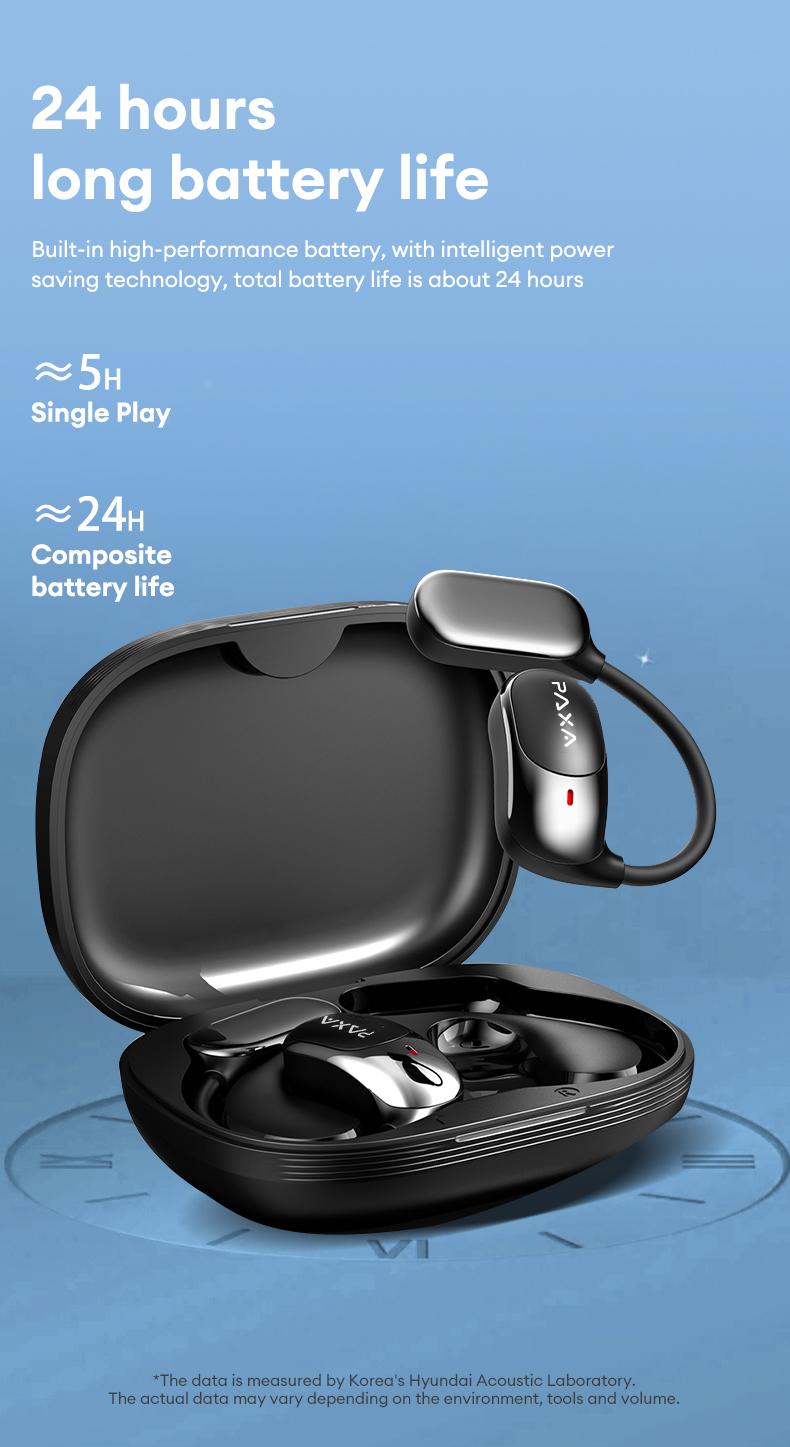 PAXA KC09 with Built-in 169-Language Translation Wireless Headphones with Electroplated Ear Hook Design – Comfortable, Great Sound, Bluetooth 5.4 Flash Connection, Wireless Earbuds for Music and Calls