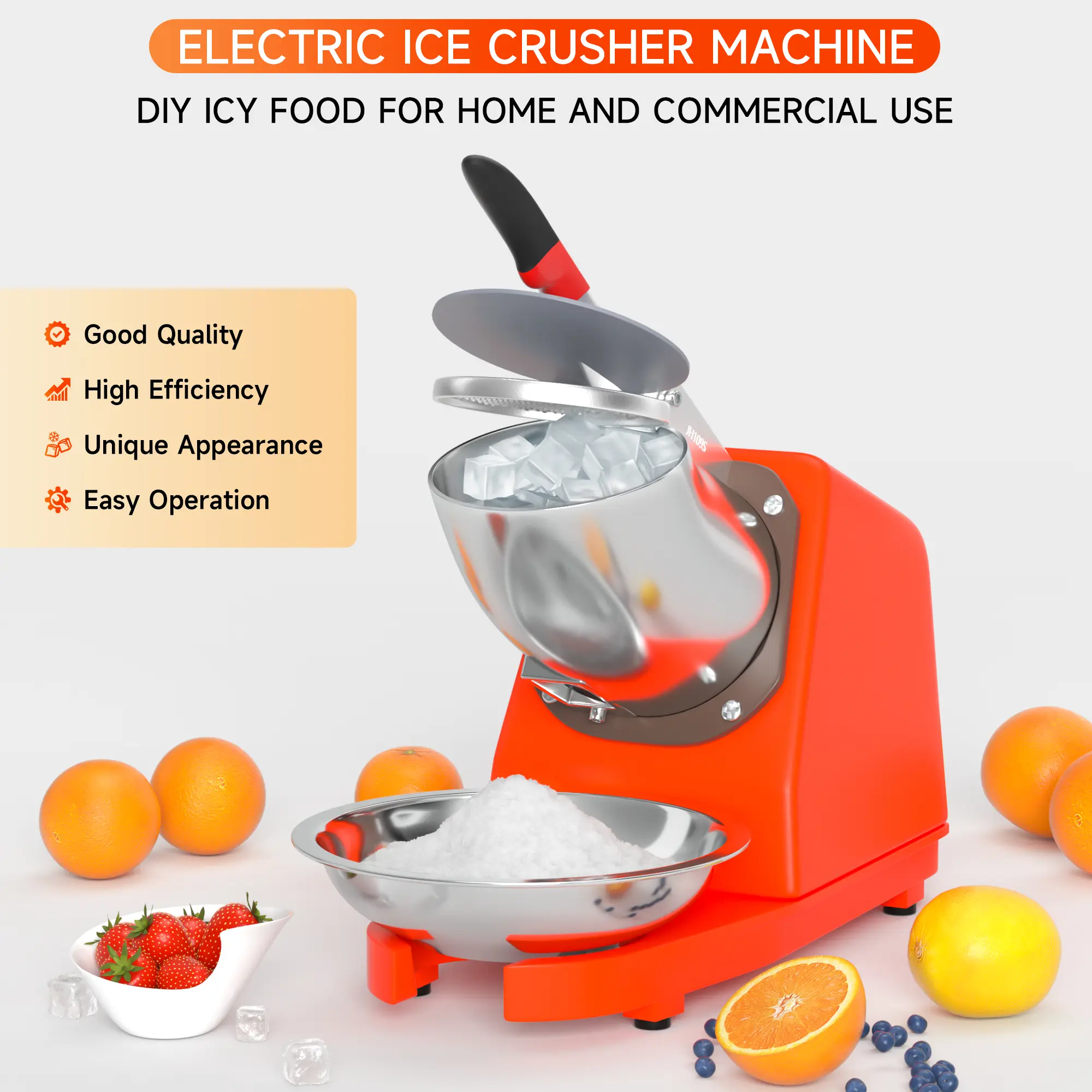Areyourshop 500W Electric Ice Crusher Machine - Summer Household Shaved Ice Maker with Dual Blades, Aluminium Cover, Kitchen Utensil for Home Commercial Use, Ice Or Bag Ice