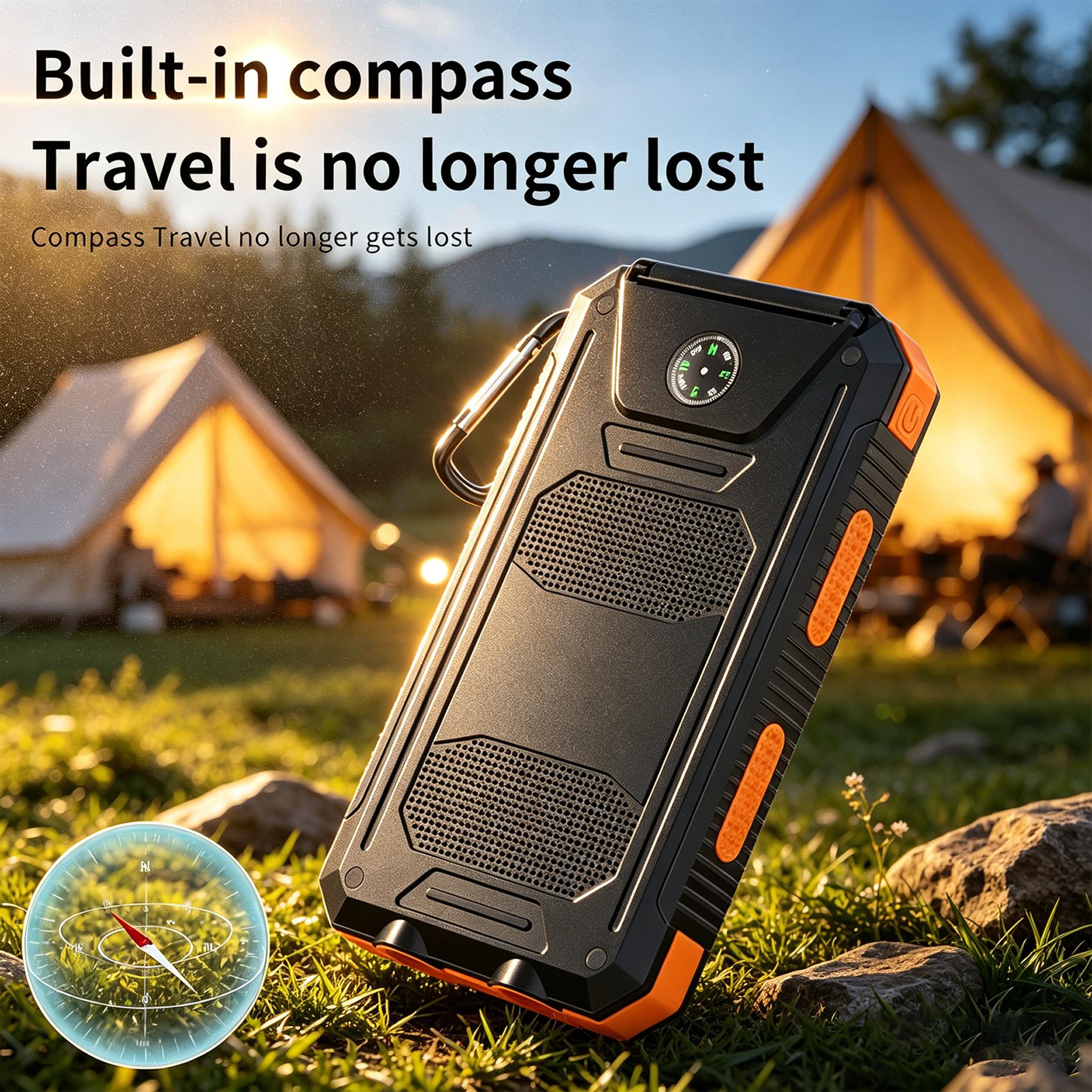 20000mAh Portable Solar Charger Emergency Power Bank (Phone Accessories, EDC Gear, Everyday Carry) - Dual USB-A Output, LED Flashlight, Waterproof Outdoor Design with Compass, Clip, Carabiner, Battery Anxiety Solutions (TikTok Shop Back to School),sohochi