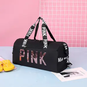 Glitter Pink Lettered Shoulder Bag – Functional Gym Duffel with Shoe Storage & Wet-Dry Organization for Active Lifestyles large capacity travel duffel mayweather  speed  bag suit