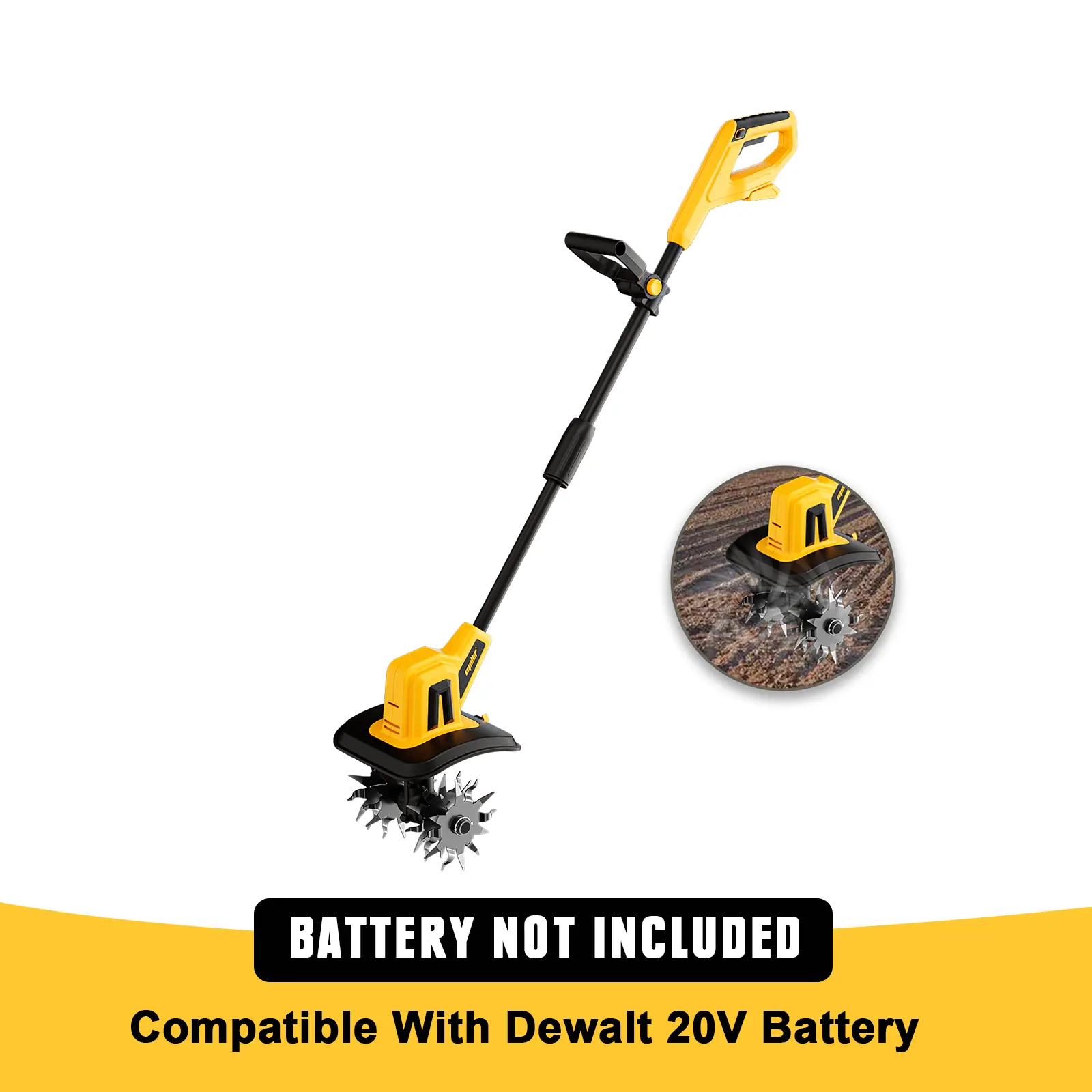 Mellif Cordless Tiller Cultivator Compatible with Dewalt 20V Battery(Tool Only), Electric Garden Tiller w/270 RPM, 48 Steel Tines, 8.7" Tilling Width, 6.3" Depth, Portable Rotary Tiller