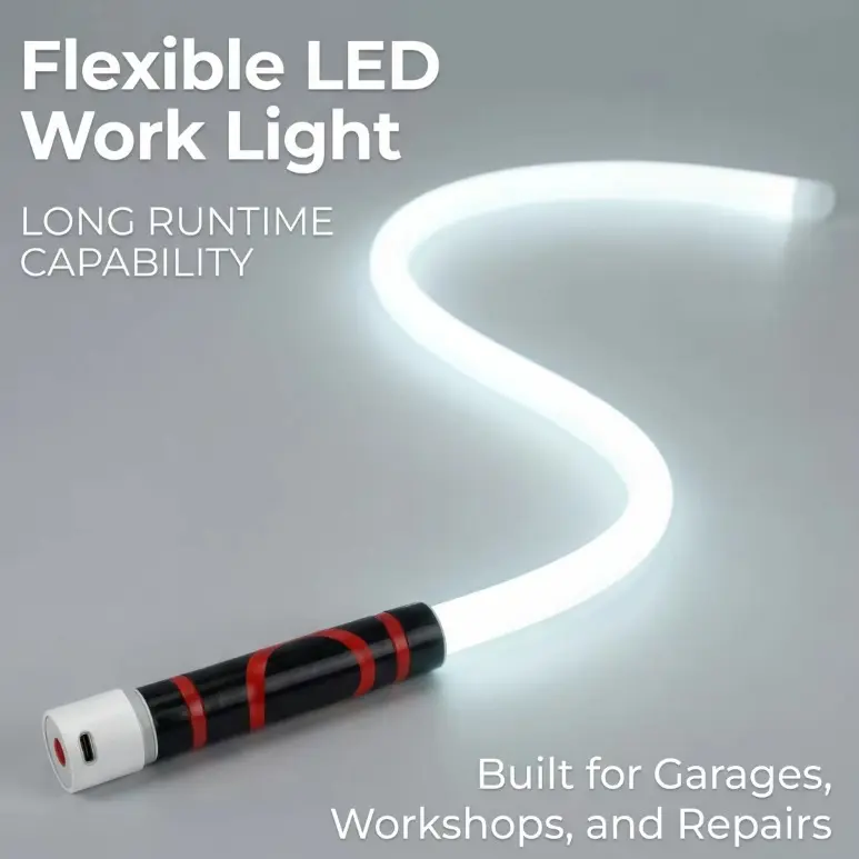 Rechargeable Flexible Bendable LED Work Light Tools, High-Bright Magnetic Inspection Flashlight, Long Battery Life, Hands-Free Lighting for Auto Engine Repair & Mechanical Work