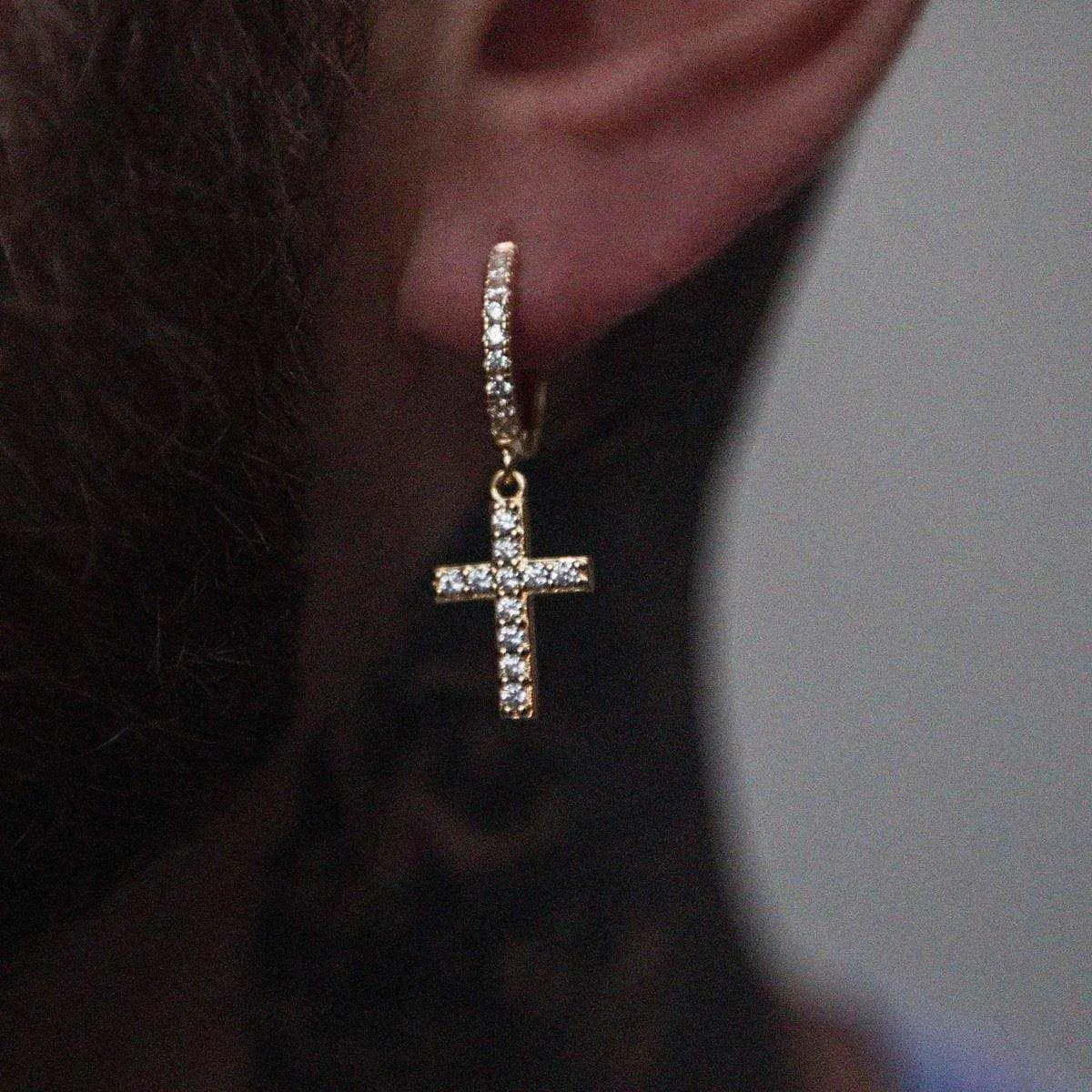 GLD Diamond Cross Hoop Earrings in Yellow Gold - Perfect Gift