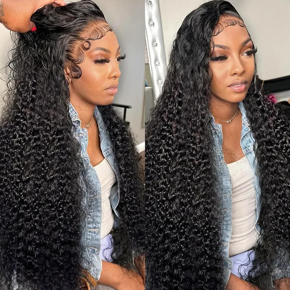 Bling Hair 32inch Kinky Curly Lace Front Wigs Human Hair Pre Plucked 180% Density 13x4 13x6 HD Transparent Lace Frontal Curly Wigs Human Hair Deep Curly Human Hair Wigs For Women Natural Black