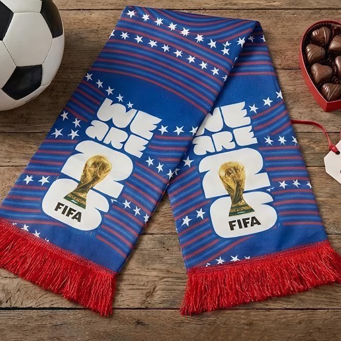 Officially licensed FIFA scarf,  polyester material, soft and comfortable, perfect Valentine's Day gift, shop now, unisex design.