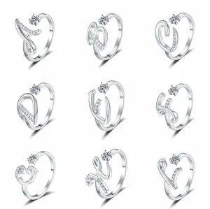26-letter zircon ring with adjustable opening, suitable for everyday wear and as a gift.