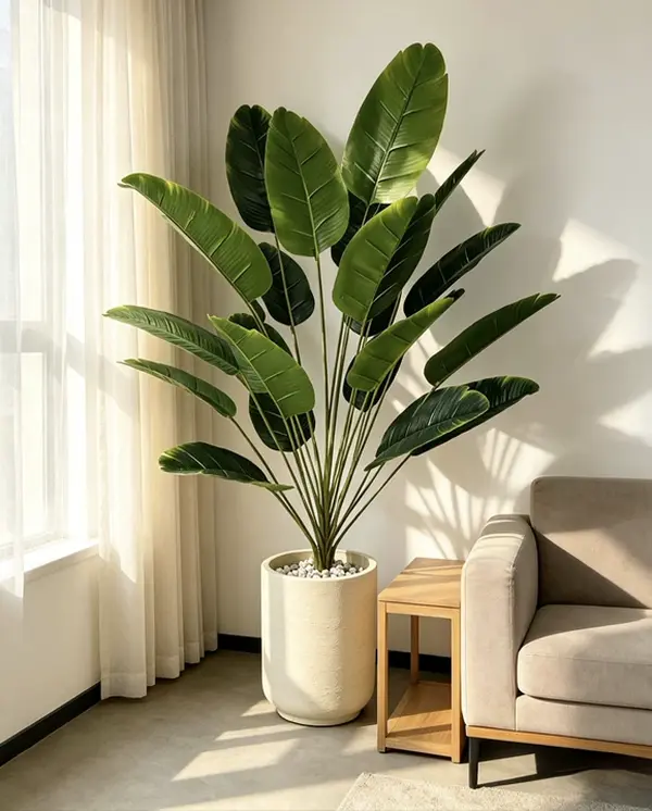 [18Leaves]Artificial Banana Tree Faux Bird of  Paradise Home Decor Aesthetic UV Resistant Real Touch Fake Palm Fronds for Living Room Corner Office  Outdoor (Pot Not Included) indoor
