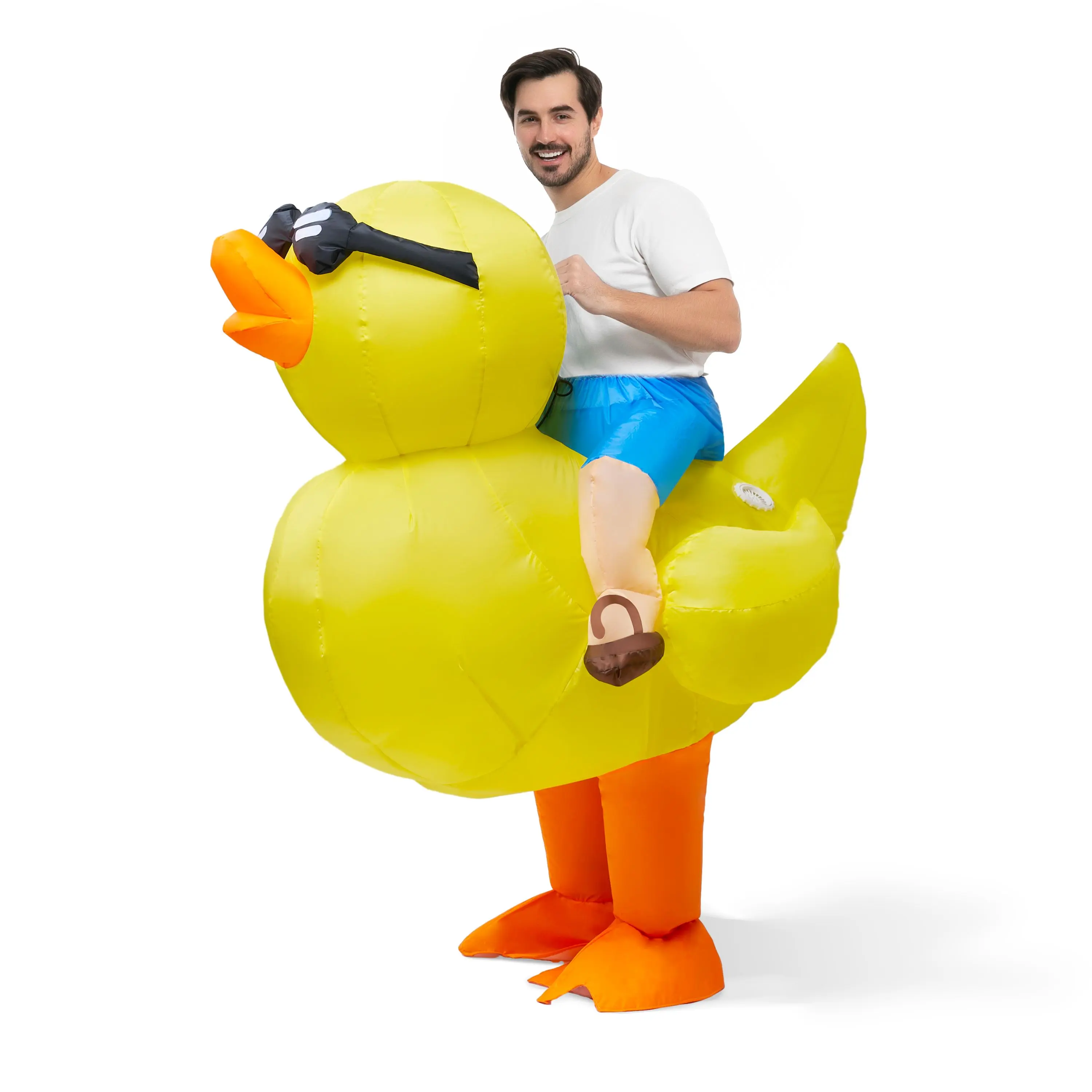 Spooktacular Creations Inflatable Costume, Riding a Yellow Duck&Rooster, Ride-on Blow Up Costume, Halloween Duck Inflatable Suit for Halloween Dress Up Party