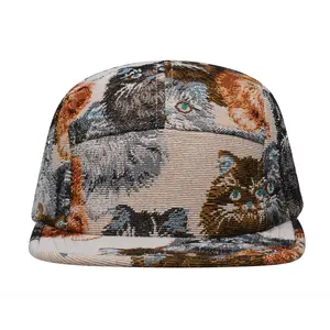 HatPhile Unique Cat Jacquard 5-Panel Hat Playful & Premium Designs with Adjustable Strap for Comfort and Durability