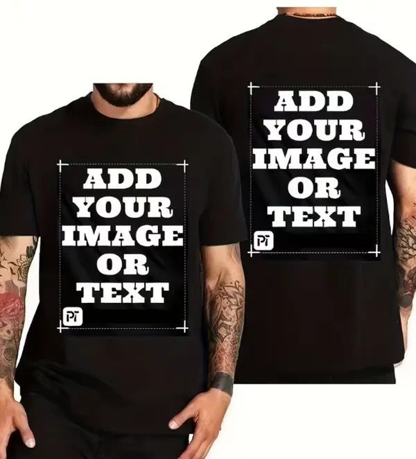 Customizable Men'S T-Shirt - Your Own Personalized Photo, Front And Back Print, Casual Round Neck, Short Sleeve, Machine Washable, All-Season, Casual, Daily Style, Fashion, Clothing, As a Gift, Perfect for Team Building And Events