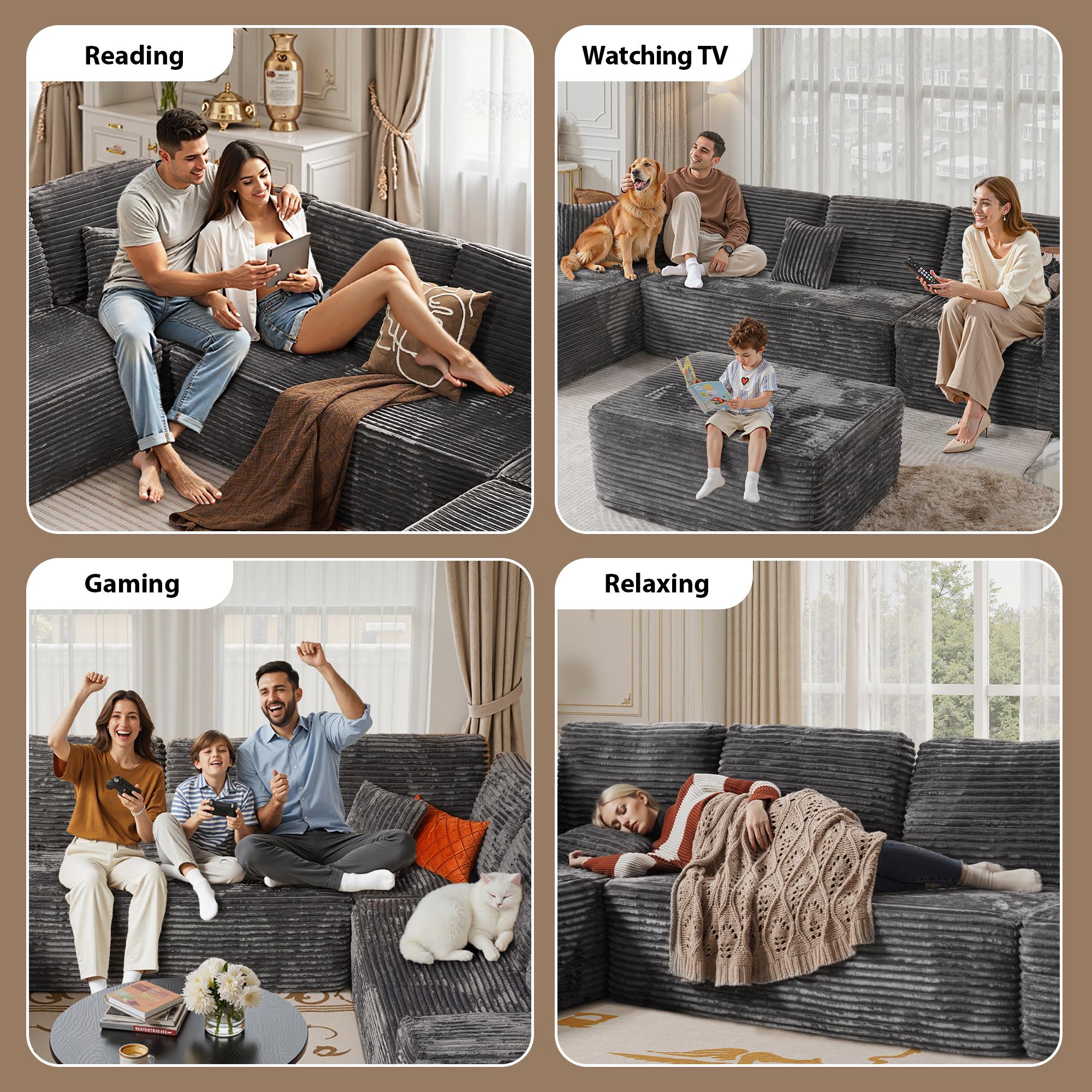 Oversized Viral Cloud Couch U Shape Boneless Sectional Sofa,Oversize Modern Modular Sofa with Deep Seat, Upholstered Couches for Living Room Bedroom,No Assembly Required, Free Combination,Plush Corduroy Fabric