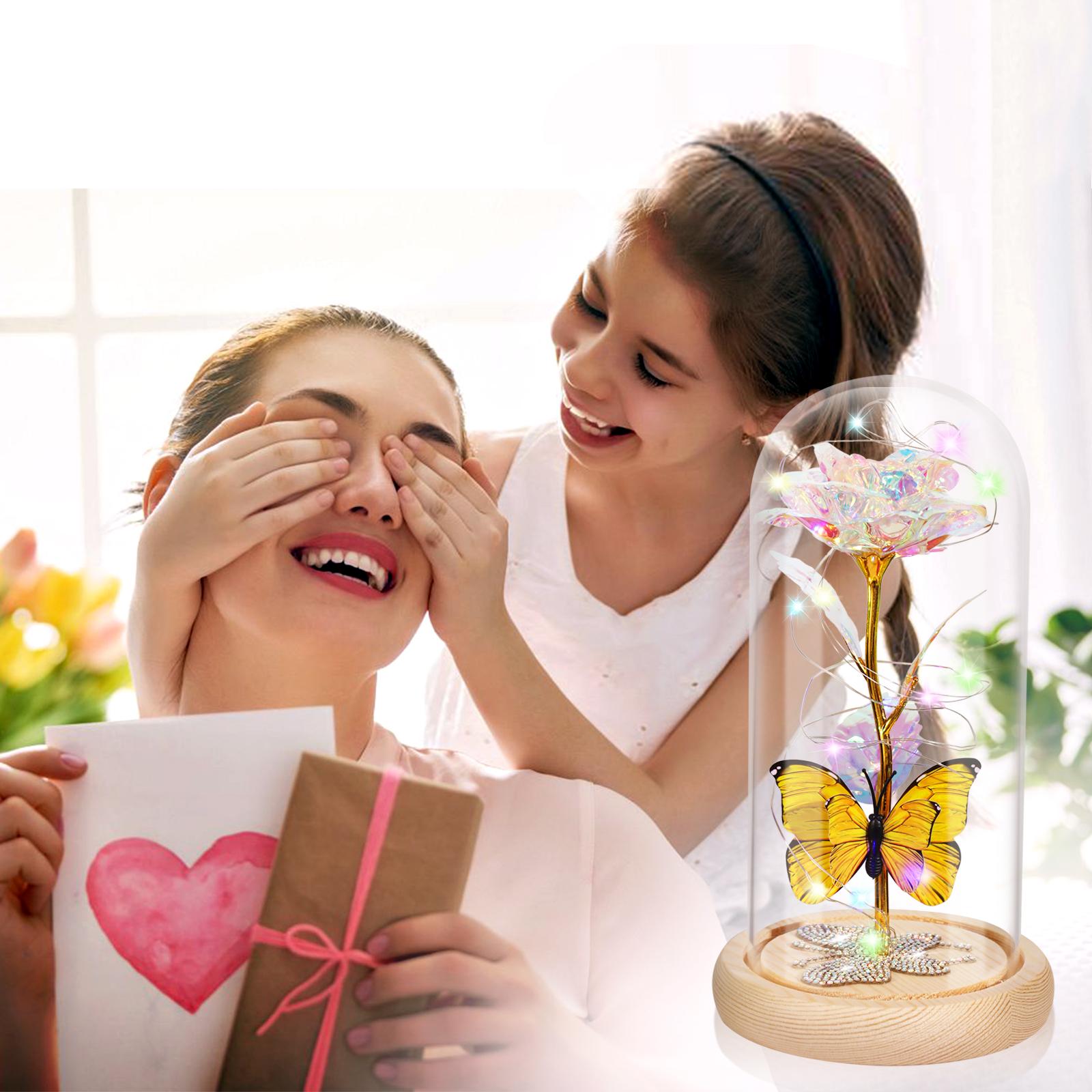DEEMEI Birthday Gifts for Women Eternal Flower Light Up Galaxy Rose in Glass Dome with Butterfly Valentines Day Gifts for Her Mom Girlfriend Daughter DEEMEI Birthday Gifts for Women Eternal Flower Light Up Galaxy Rose in Glass Dome with Butterfly Valentines Day Gifts for Her Mom Girlfriend Daughter