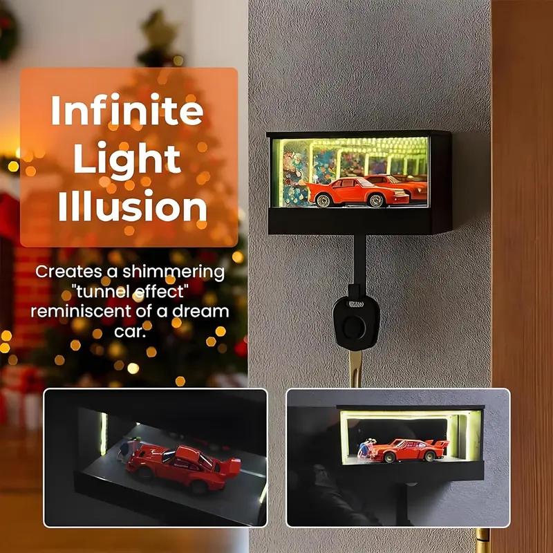 Infinity Garage Keychain Hanger, Keypit Garage Key Holder, Race Car Key Holder Wall Mount with LED, Car Keys Display, Tiny Glowing Garages, Effortless Wall Mount Organizer for Entryway,Christmas gift