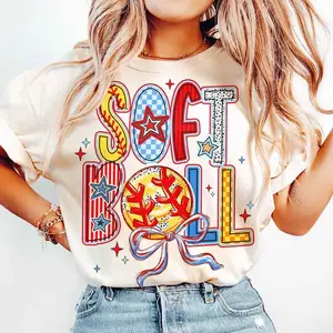 Softball Coquette Comfort Colors Shirt, Brushstroke Softball Coquette Shirt, Game Day Tee, Softball Bow Mama Shirts